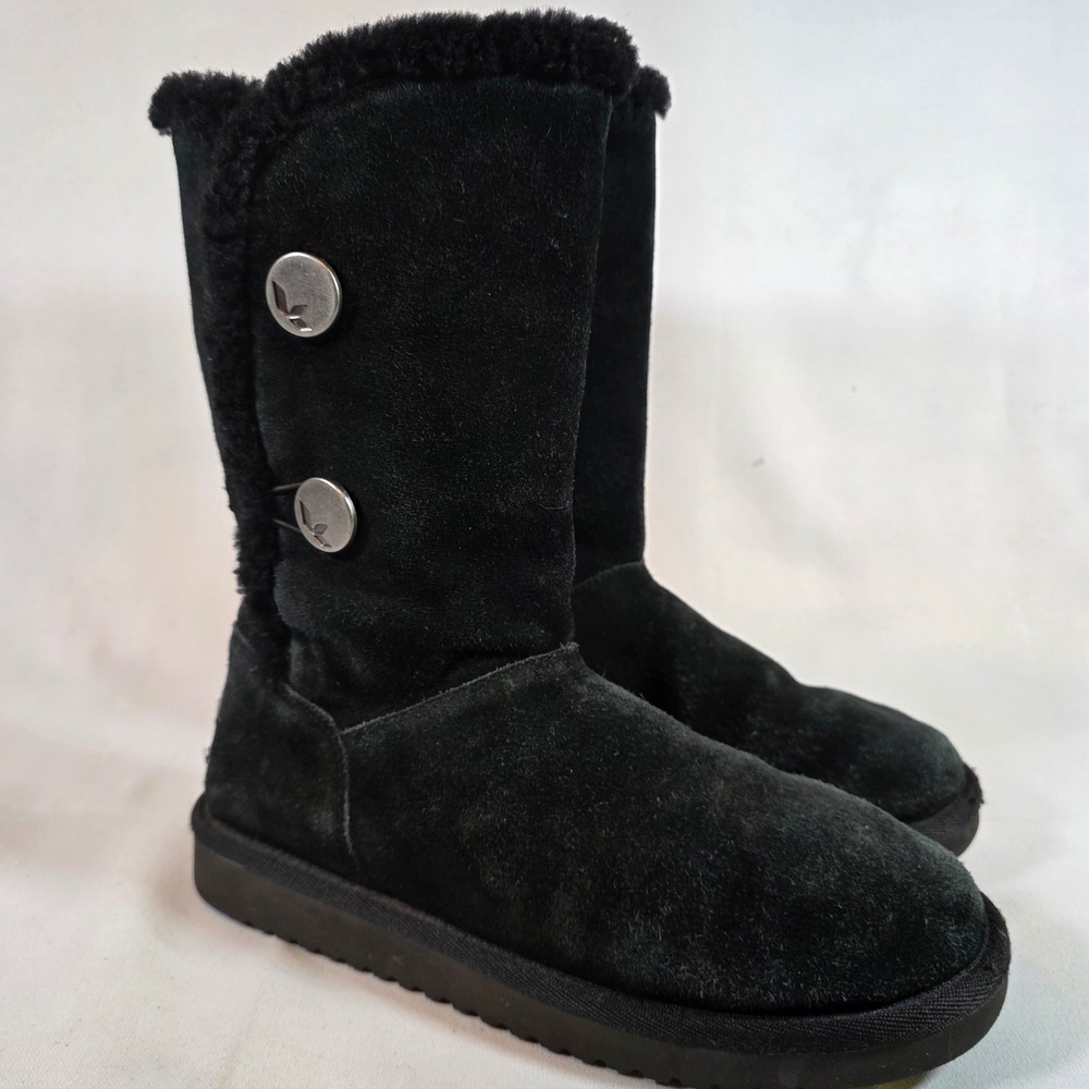 Koolaburra by UGG Victoria‎ Boots Womens 8 Tall Black Suede Fur Trim Apres Ski